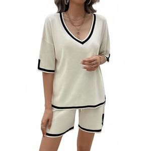 NEW SUPREME FASHION all put together knit short set in beige/black